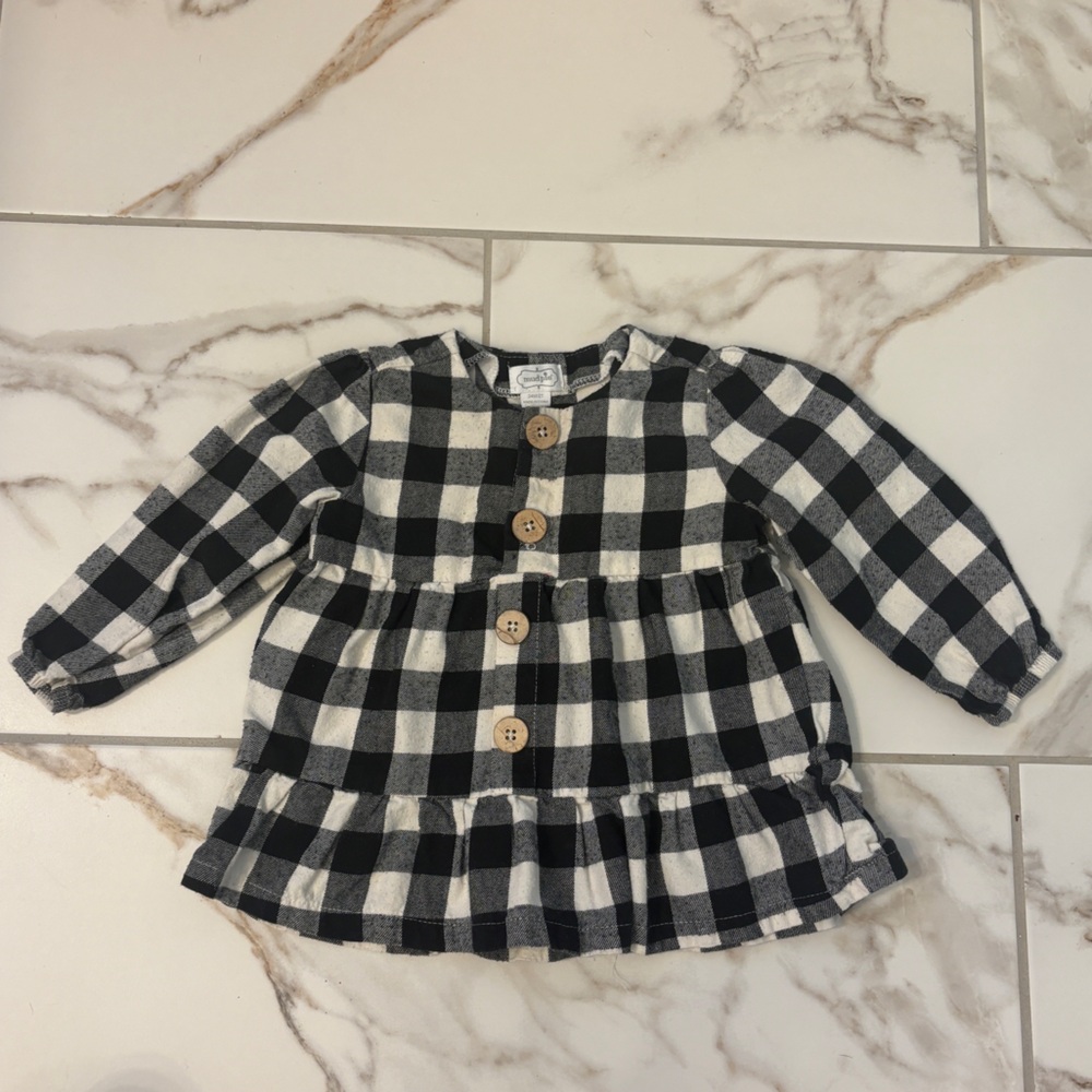 🖤 Mud Pie Buffalo Plaid Baby Girl Dress | Black & White Check | Size 12-18M